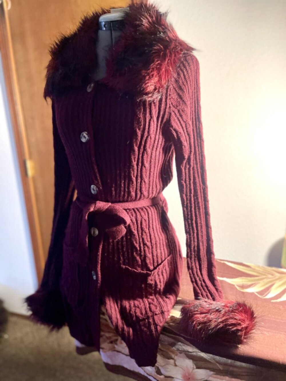 Y2K Carol Little Cardigan Sweater Coat-Crimson -Size S